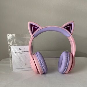 Pink and Purple Cat Ear Wireless Headphones